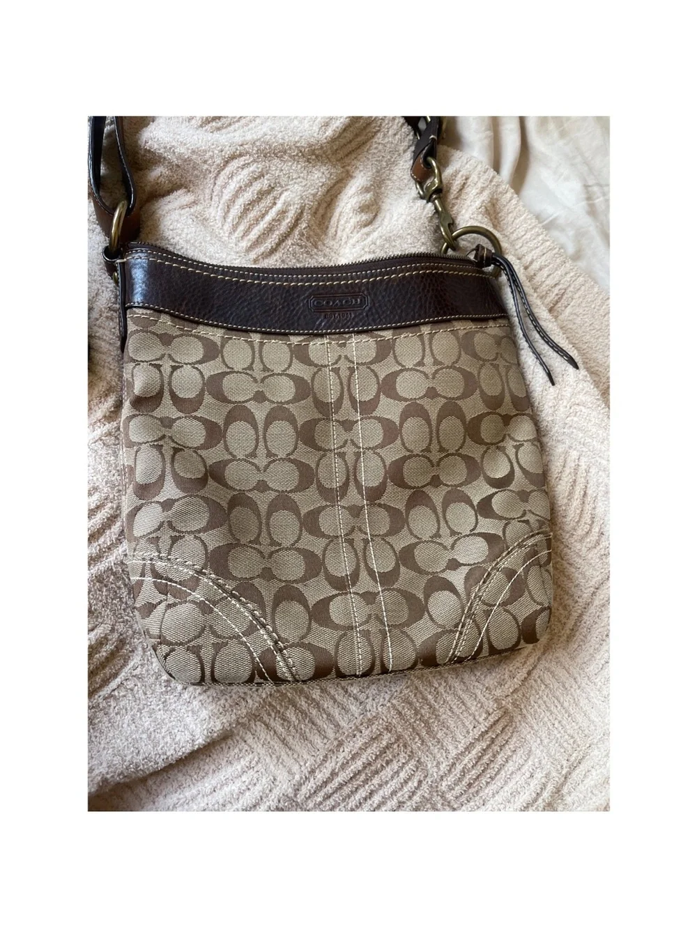 Coach Brown Signature Monogram Crossbody Shoulder Bag